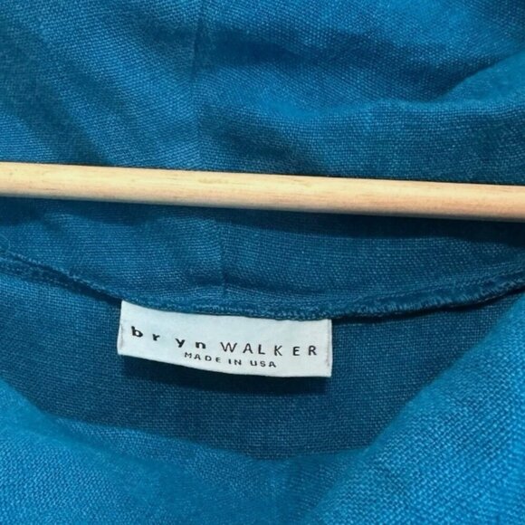 Bryn Walker Women's 1X Cowl Neck LINEN Blue Lagenlook PLUS Sleeveless Tunic Top - Picture 3 of 4